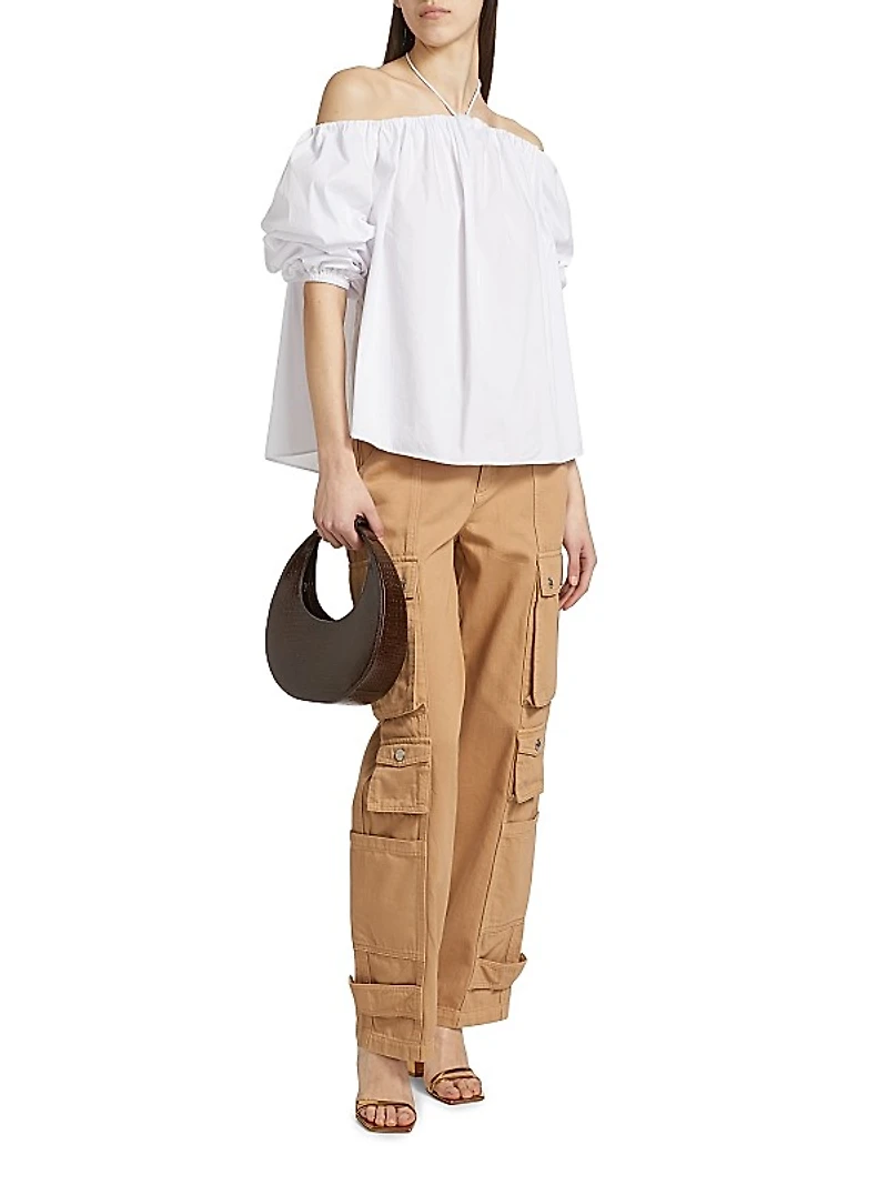 Oleander Poplin Off-The-Shoulder Top