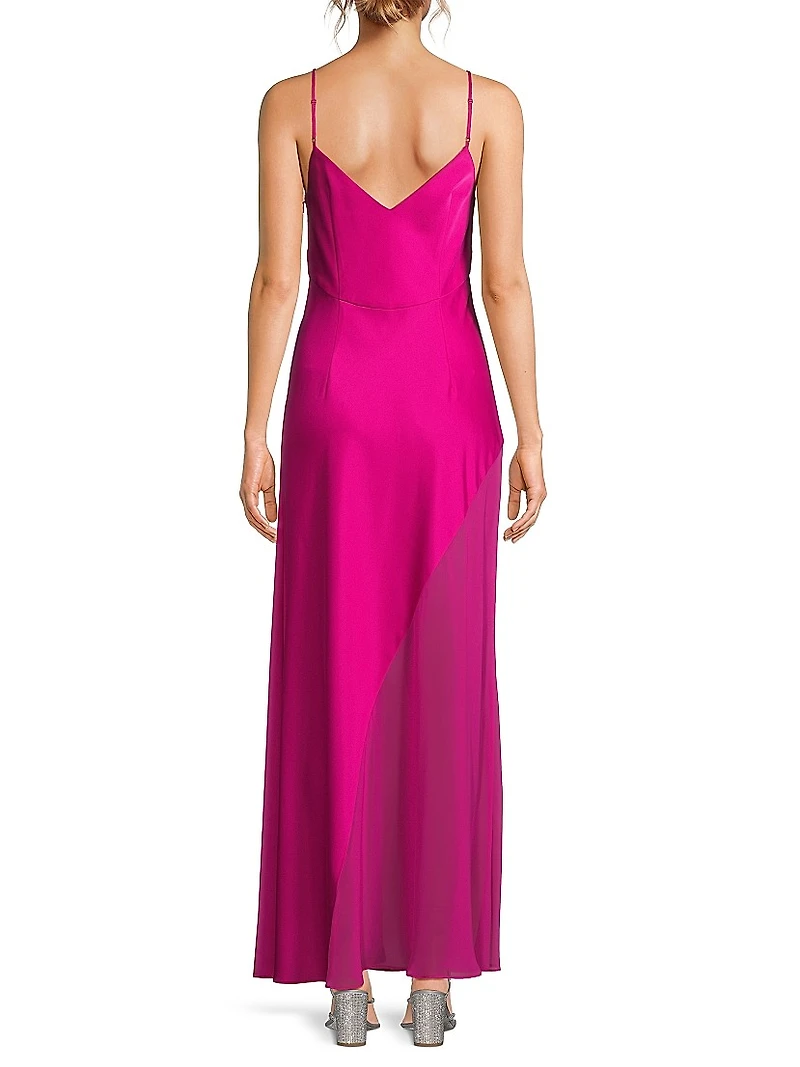 Satin Chiffon V-Neck Gown