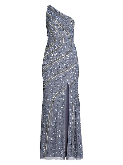 Beaded Sequin One-Shoulder Gown