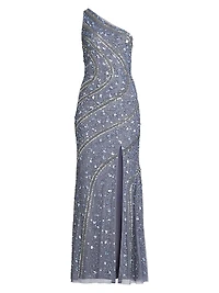 Beaded Sequin One-Shoulder Gown