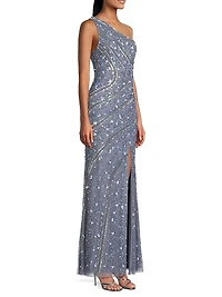 Beaded Sequin One-Shoulder Gown