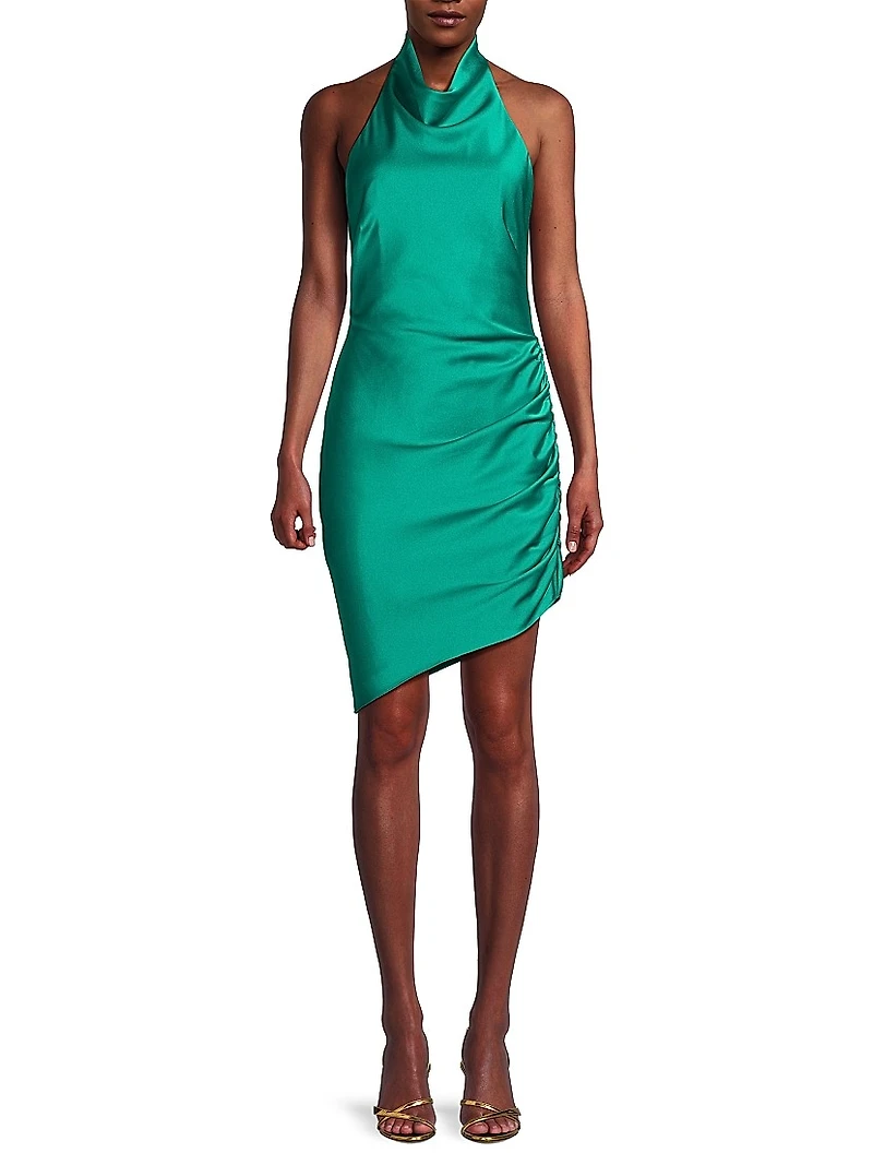 Satin Halter Cowlneck Minidress
