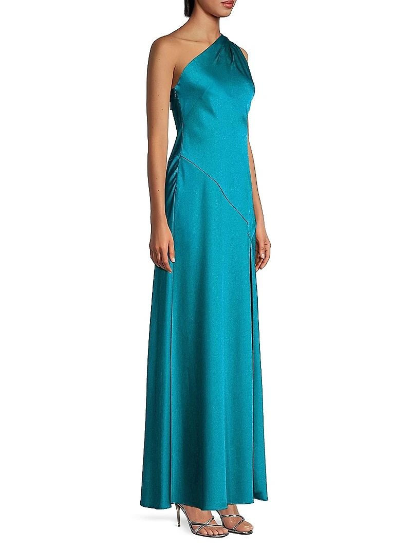 Satin One-Shoulder Sash Gown
