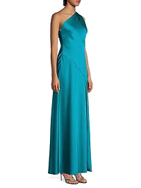 Satin One-Shoulder Sash Gown