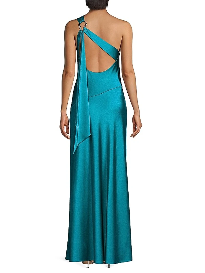 Satin One-Shoulder Sash Gown