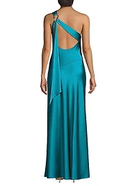 Satin One-Shoulder Sash Gown