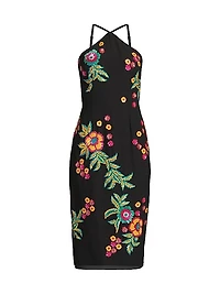 Floral Sequin Halter Midi-Dress