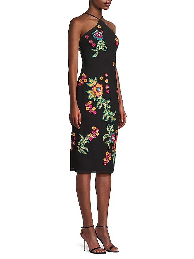 Floral Sequin Halter Midi-Dress