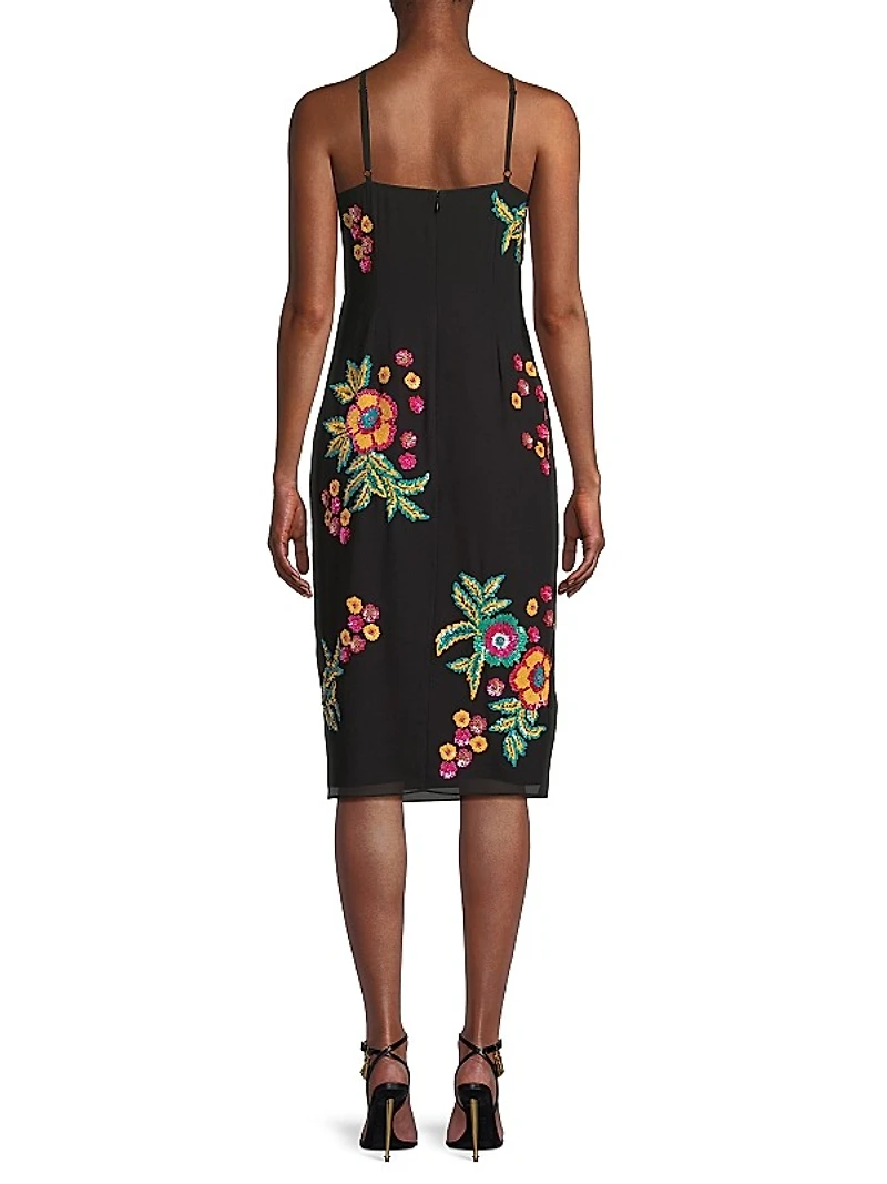 Floral Sequin Halter Midi-Dress