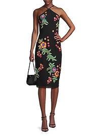 Floral Sequin Halter Midi-Dress