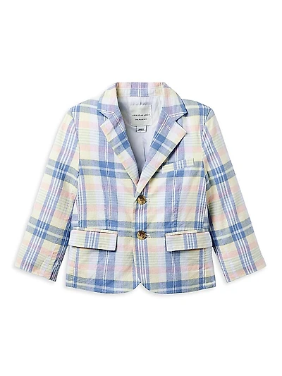 Little Boy's & Boy's Plaid Linen-Cotton Blazer