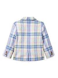 Little Boy's & Boy's Plaid Linen-Cotton Blazer