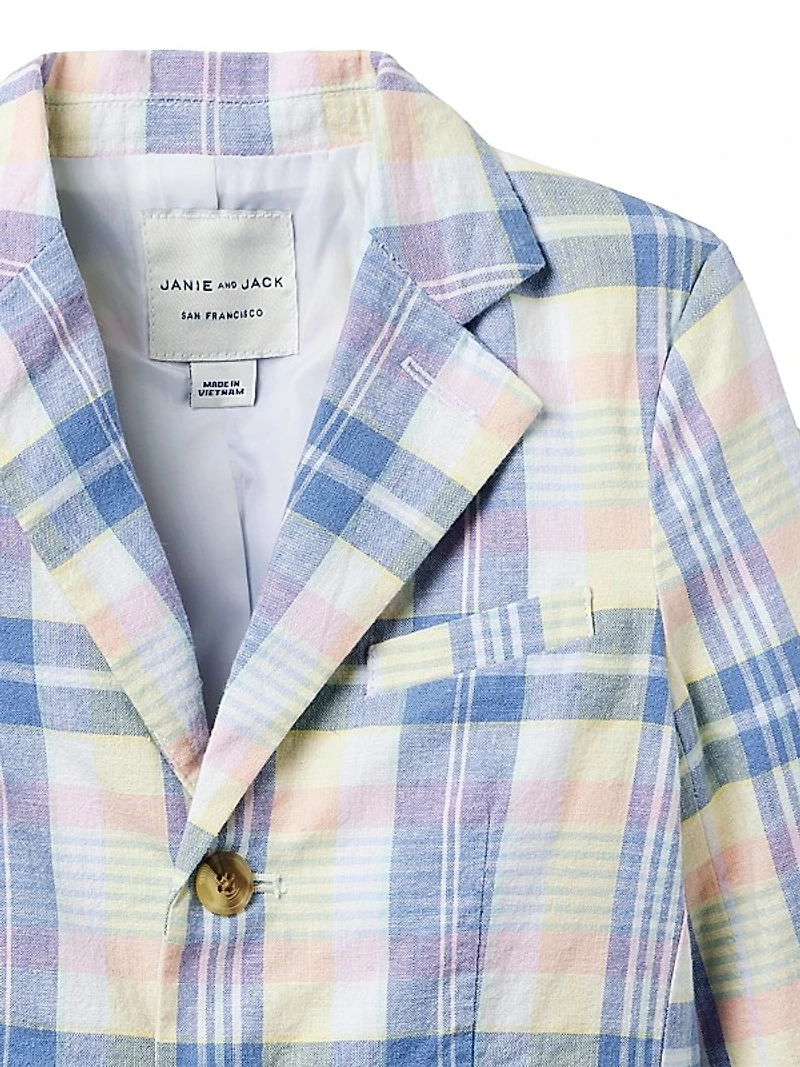Little Boy's & Boy's Plaid Linen-Cotton Blazer