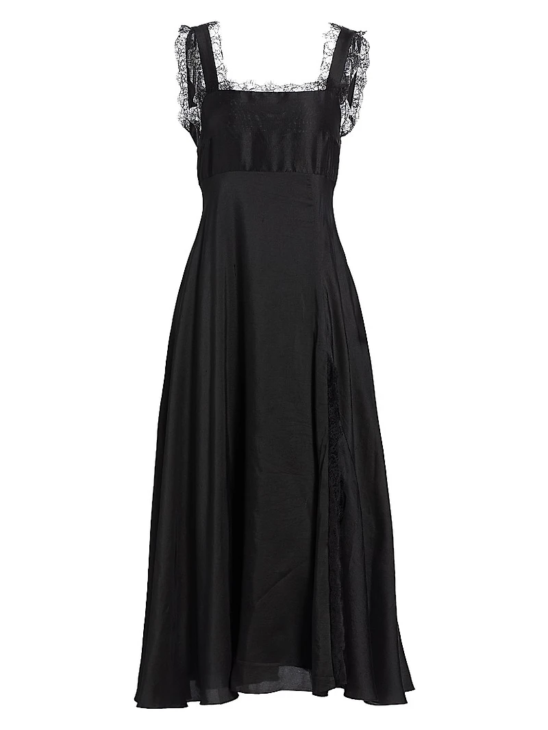 Aubrey Silk Lace-Trim Midi-Dress