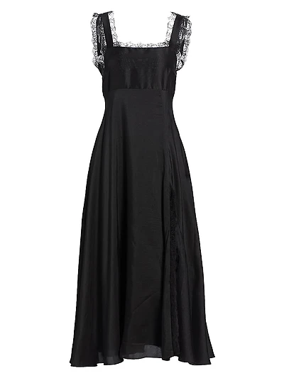 Aubrey Silk Lace-Trim Midi-Dress