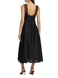 Aubrey Silk Lace-Trim Midi-Dress