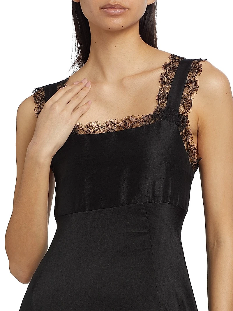 Aubrey Silk Lace-Trim Midi-Dress