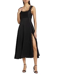 Aubrey Silk Lace-Trim Midi-Dress