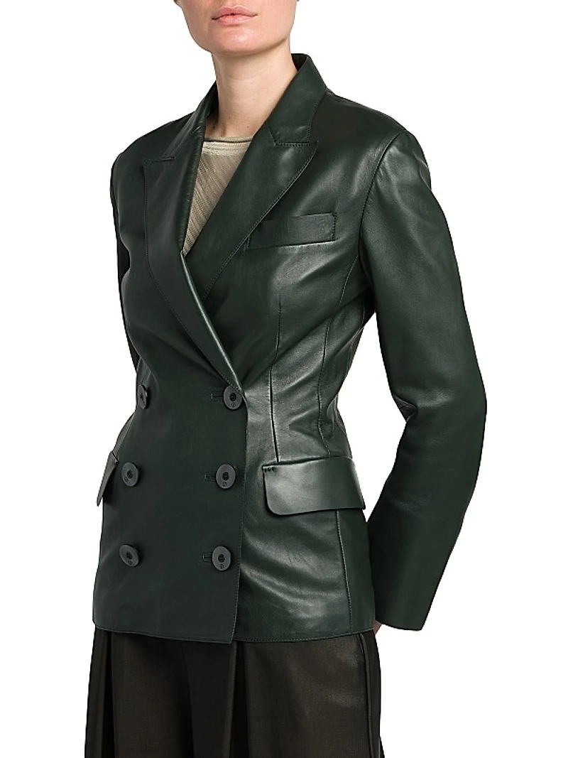 Leather Double-Breasted Blazer