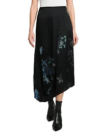 Floral Silk Asymmetric Maxi Skirt
