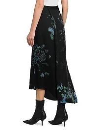 Floral Silk Asymmetric Maxi Skirt