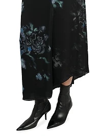 Floral Silk Asymmetric Maxi Skirt