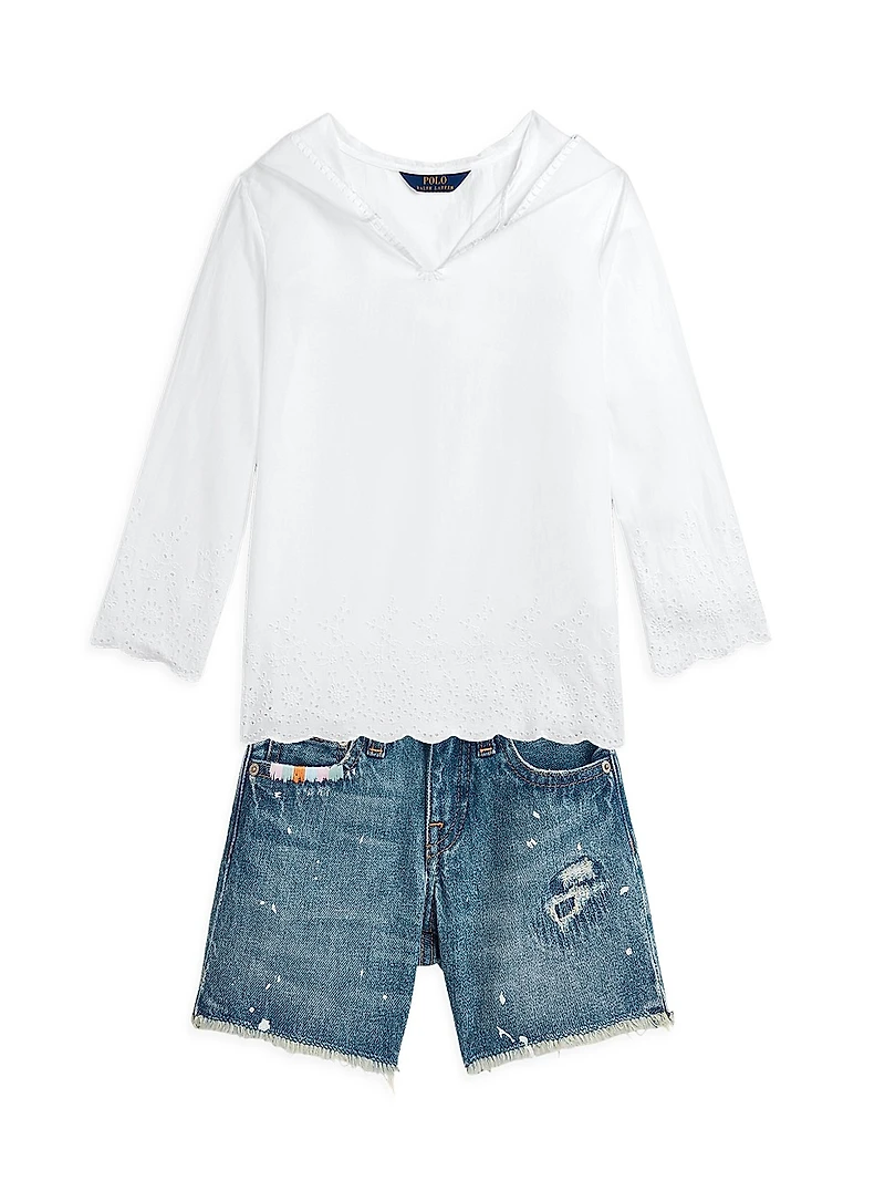 Little Girl's & Girl's Eyelet Embroidered Hoodie