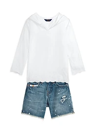 Little Girl's & Girl's Eyelet Embroidered Hoodie