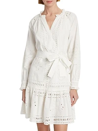 Saylor Cotton Eyelet Tie-Waist Minidress