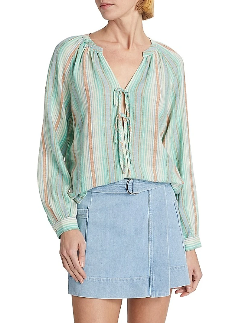 Striped Linen-Blend Blouse