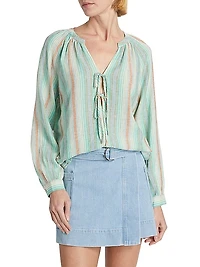 Striped Linen-Blend Blouse