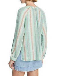 Striped Linen-Blend Blouse