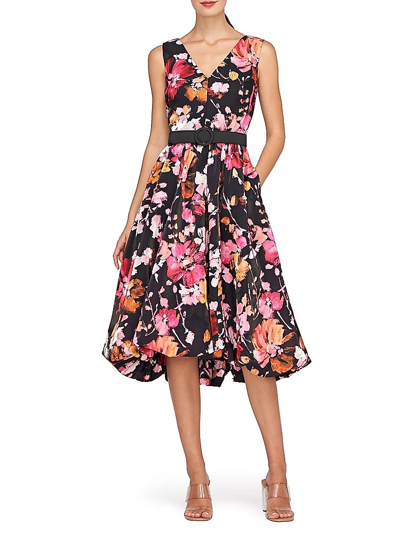 Viola Floral Organza Bubble-Hem Midi-Dress