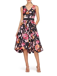 Viola Floral Organza Bubble-Hem Midi-Dress