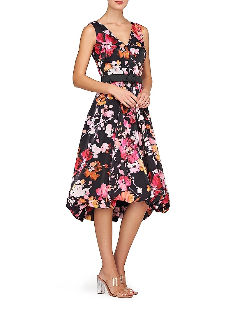 Viola Floral Organza Bubble-Hem Midi-Dress