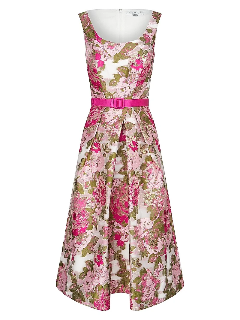Miriam Floral Jacquard Belted Midi-Dress