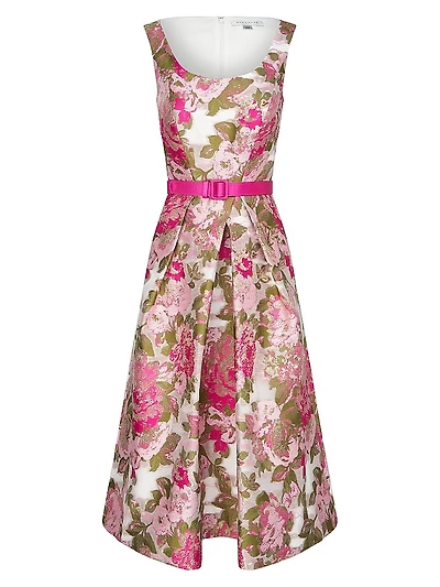 Miriam Floral Jacquard Belted Midi-Dress