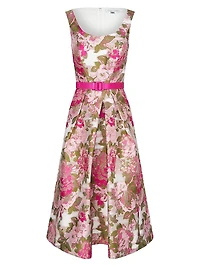 Miriam Floral Jacquard Belted Midi-Dress