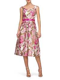 Miriam Floral Jacquard Belted Midi-Dress