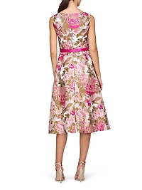 Miriam Floral Jacquard Belted Midi-Dress