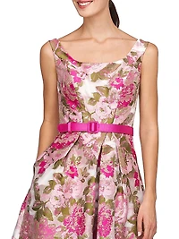 Miriam Floral Jacquard Belted Midi-Dress