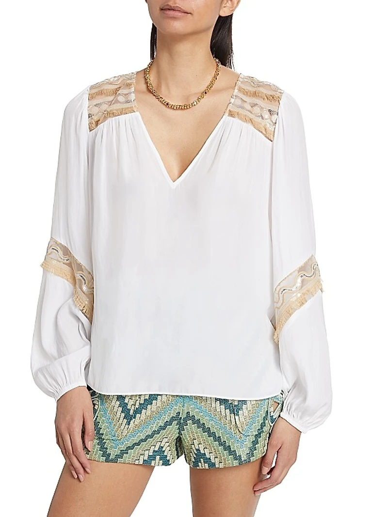Laurel Embroidered Tassel Blouse