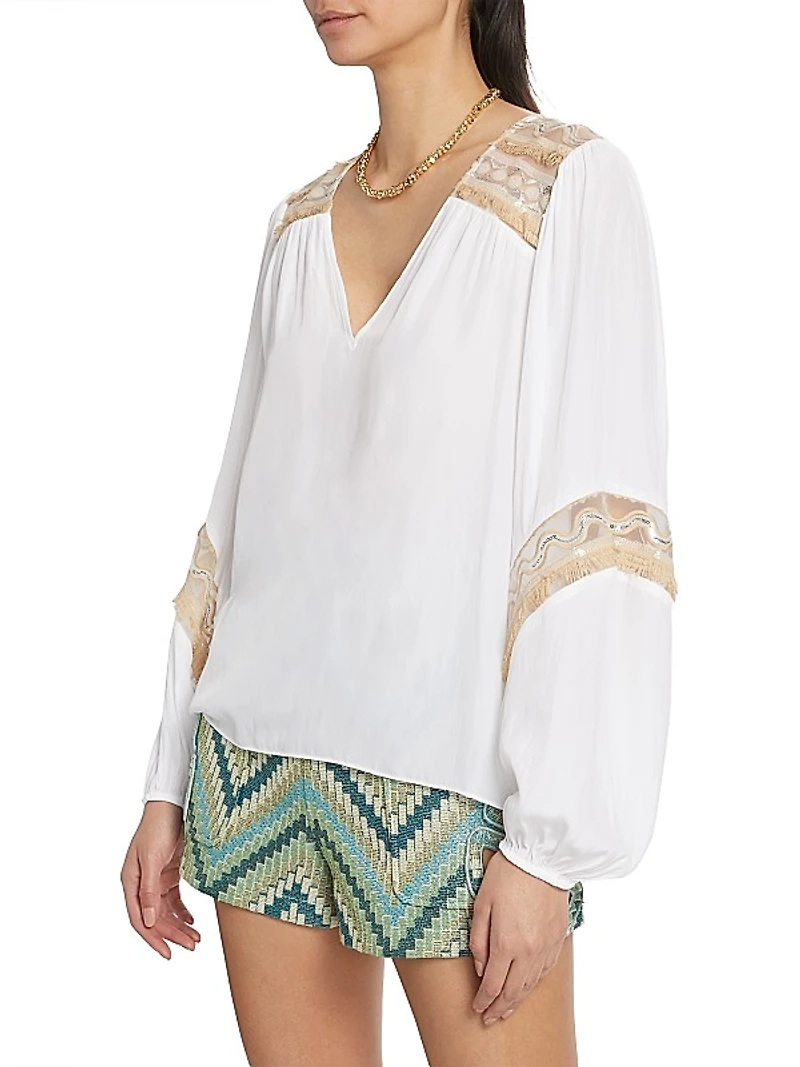 Laurel Embroidered Tassel Blouse