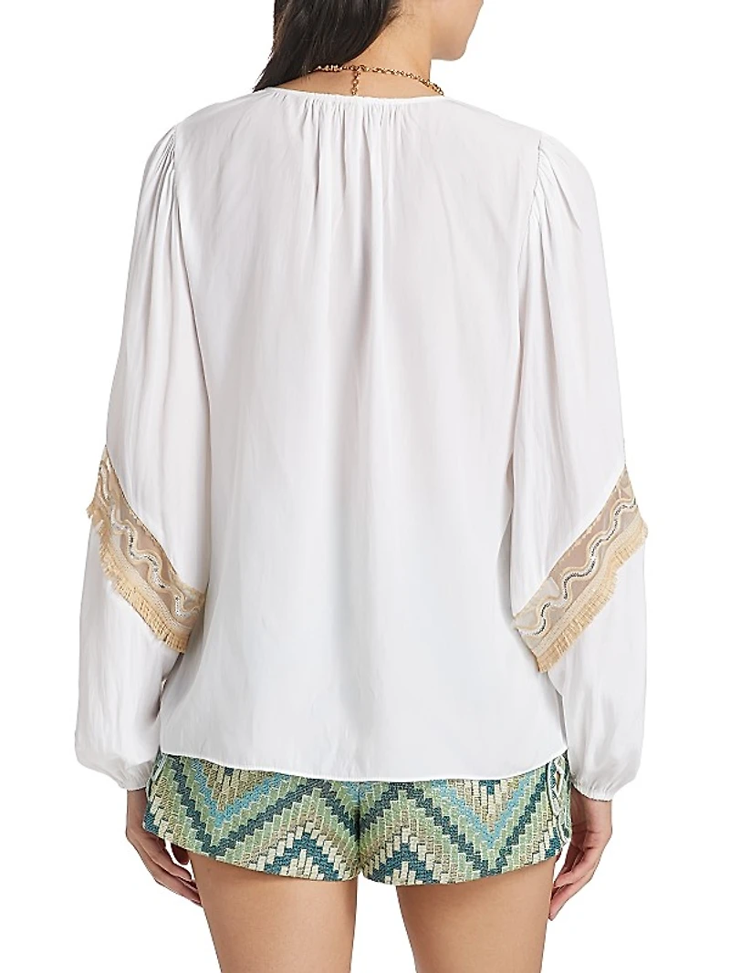 Laurel Embroidered Tassel Blouse