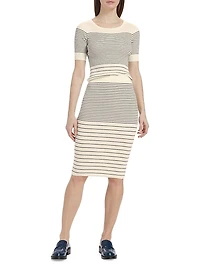 Striped Rib Cotton & Silk Midi-Skirt