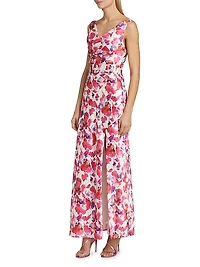 Bette Watercolor Petal Cowl Midi-Dress