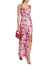 Bette Watercolor Petal Cowl Midi-Dress