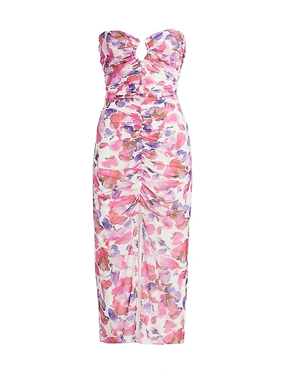 Emma Watercolor Petal Ruched Midi-Dress