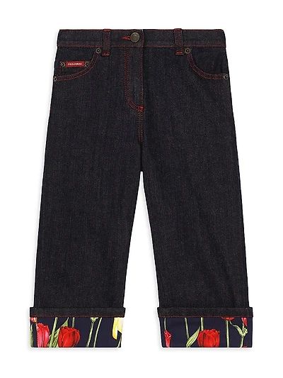 Little Girl's & Tulip Print Slim-Fit Jeans