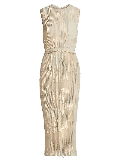 Pleated Fil Coupe Sheath Dress